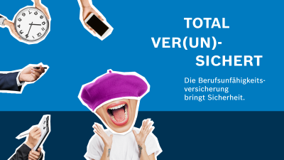 Frau erschrocken, um sie herum Uhren und Handys 