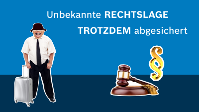 schreiender Mann mit Koffer und Richterhammer