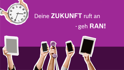 Zukunft ruft an. Hände halten Handys und eine Uhr. 