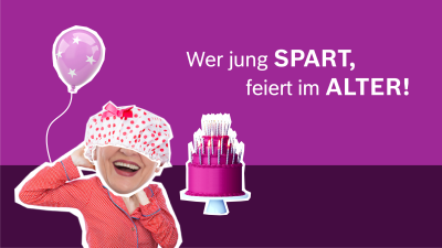 Frau mit Torte und Luftballons