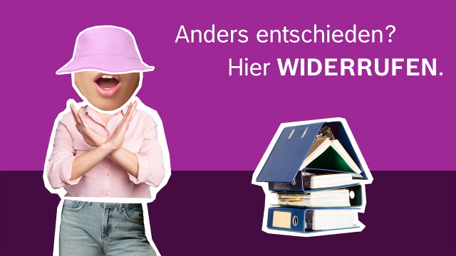 Frau sagt nein, steht neben Ordner